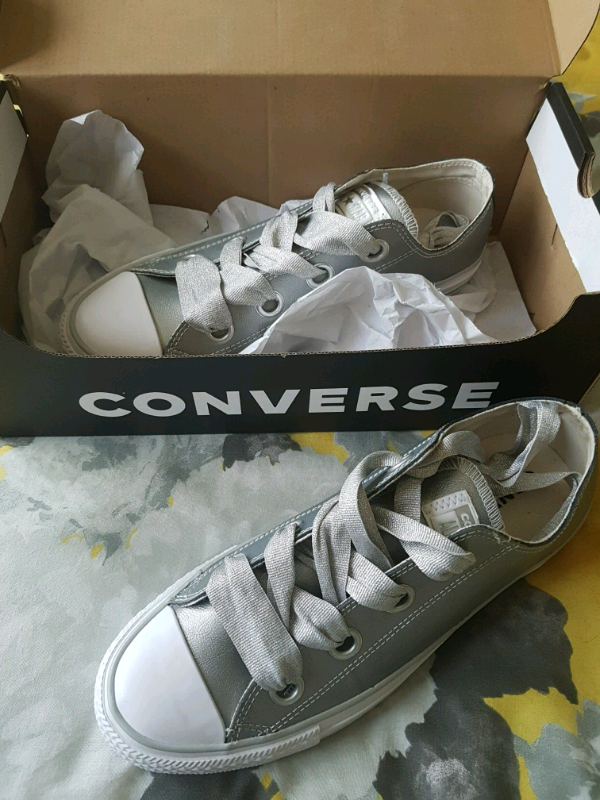 ladies silver leather converse